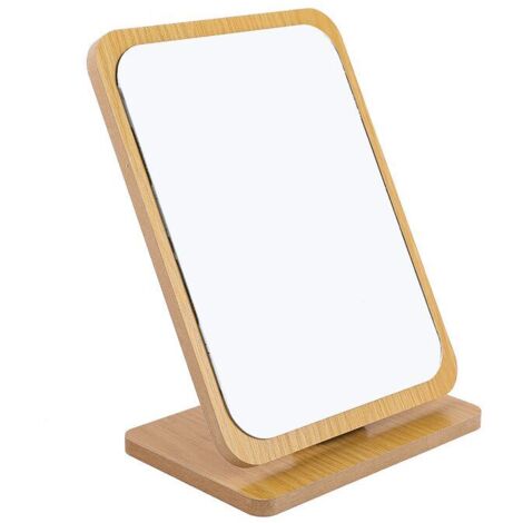 Miroir de maquillage de table pliable en bois -22x16cm, Petit miroir carré sur pied - Miroir de maquillage portable - Miroir carré moyen sur pied (1/5)