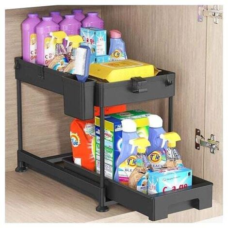 FOREHILL 1PCS Organiseur Sous Évier 2 Niveaux avec Crochets et Gobelets - Rangement Polyvalent Salle de Bain et Cuisine(1 Gobelets) (1/5)