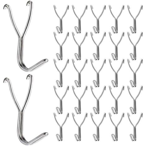 FOREHILL Lot de 50 crochets en acier inoxydable pour panneau perforé de 20 mm pour rangement de cuisine, garage, accessoires, outils d'établi, fournitures d'artisanat (1/5)