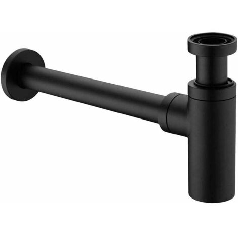 FOREHILL Laiton Siphon de Lavabo, Universel Syphon Design 1 1/4 x 32mm, Réglable Anti Odeur, Noir Mat (1/5)
