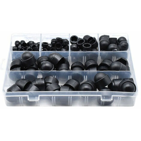 145 pièces PE couvre-boulons Kits d'assortiment d'écrous à capuchon à vis Insérer des capuchons de contre-écrou pour vis Boulons 6 tailles disponibles avec bote de rangement,Le noir