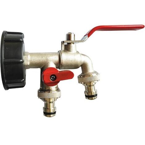 Robinet Double De Jardin 1/2",Robinet Cuve 1000l Adaptateur De RéServoir D'Eau Ibc Robinet Recuperateur Eau De Pluie,Double Robinet En Laiton en PP Filetage Gros 60 MM S60x6 Ibc Raccord Robinet