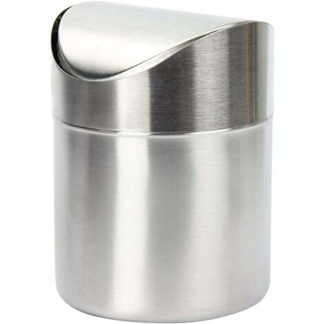 Mini poubelle en Acier Inoxydable avec Couvercle de Balanoire Pratique pour Bureau Table Voiture Chambre (Argenté) FOREHILL (1/5)