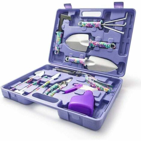 FOREHILL 10 Pièces Kit outils du jardinier Outils de Jardinage Kit Cadeau Poignée Ergonomique avec Mallette de Rangement Anti-rouille Truelle Rateau Désherbeur Cisaillement Pulvérisateur Pelle.