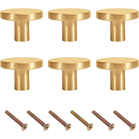 Bouton Poignée Dorée 6Pcs Bouton de Meuble Doré Bouton Poignée Laiton Bouton Poignée or Monotrou Poignée Dorée pour Cuisine placards tiroir commodes armoire(20x20mm Laiton)