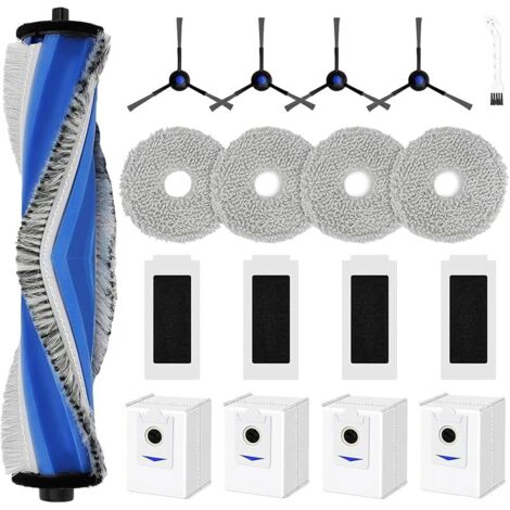 18 pièces Accessoires de Rechange pour Ecovacs Deebot T30S Combo / T30S Combo Complete, Pièces avec 1 Brosse Principale, 4 Sacs à Poussière, 4 Serpillières, 4 Filtres HEPA, 4 Brosses Latérales
