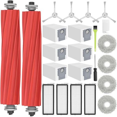 Kit accessoires pour Roborock Qrevo S/Qrevo Pro/QRevo MaxV/Qrevo Plus Pices pour Roborock Qrevo S, 2 Brosse Principale, 6 Sacs Poussire, 4 Serpillere, 4 Filtres 4 Blanc Brosse Latrale (1/5)