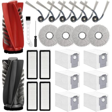 Accessoires Compatible avec Roborock Qrevo Curve/Qrevo Edge/P20 Pro, Pices de rechange Robot Aspirateur 6 Sacs Poussire 2 Brosse Principale 4 Chiffons 4 Filtres 4 brosses latrales accessoires (1/5)