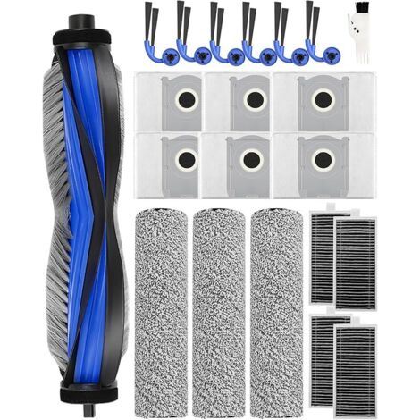 Lot de 21 Accessoires pour Ecovacs Deebot X9 PRO OMNI Aspirateur Robot de Rechange, 1 Brosse Rouleau, 3 Rouleaux Duvet, 4 Filtres, 6 Sacs Poussire, 6 Brosses Latrales de Rechange, 1 Brosse (1/5)