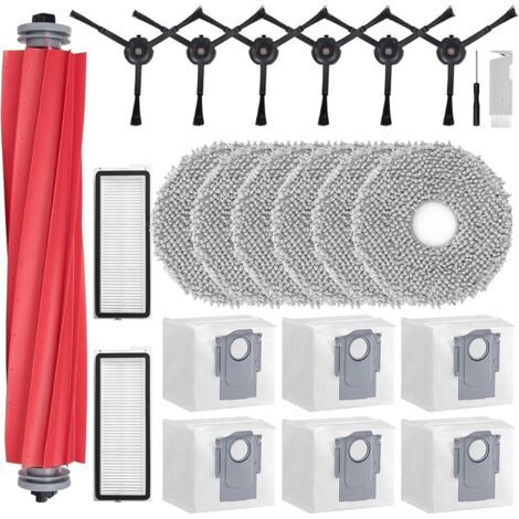 FOREHILL Kit accessoires pour roborock Qrevo S, Ensembles de Rechange pour Robot Aspirateurs Qrevo MaxV Plus Pro Curv avec Brosse Principale etLatrales, 2 Filtres Hepa, 6 Chiffon, 6 Sacs (23 Pices) (1/5)