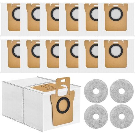 12 Sac Aspirateur Compatible avec Xiaomi X20+ / X10+, Dreame L10s Ultra / L20 Ultra / L10 Ultra Accessoire Sacs pour Aspirateurs Accessoires Poussire Robot Vacuum Cleaner Bags Kit 2,5L + 4 Serpillere (1/5)
