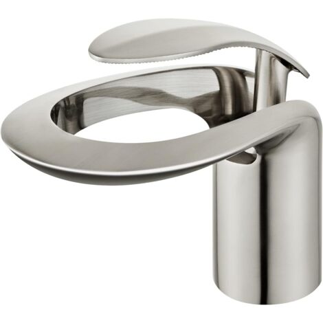 Robinets de salle de bain créatifs à un trou, robinet cascade rond creux pour lavabo de salle de bain, robinet de lavabo à poignée unique en nickel brossé comprenant deux tuyaux standard américains de