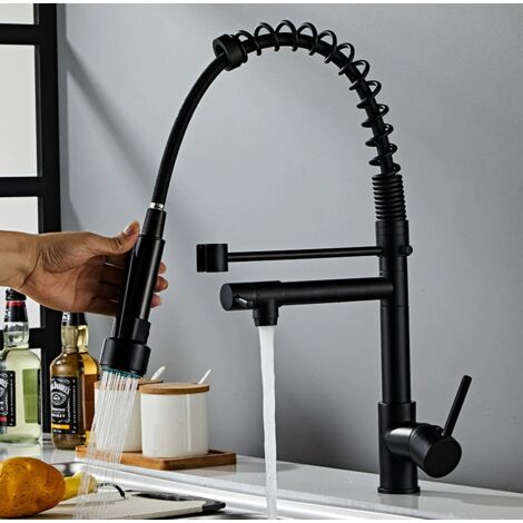 Sunxury – Robinet cuisine mitigeur à douchette extractible – Acier inoxydable noir – 2 modes de pulvérisation – Rotatif 360° – Poignée à levier unique (1/5)
