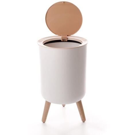 Sunxury – Poubelle de salle de bain 7L – Couvercle à pression – Design minimaliste en grain de bois – Pour espaces confinés – Nettoyage facile