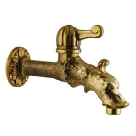 Robinet de puisage gargouille à manette – Laiton poli – Diamètre d'entrée 15x21 mm – Collerette 7,5 mm – Dimensions 112x175 mm (HxP)