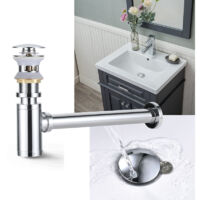 Piletta di scarico e sifone per lavabo con troppopieno, set sifone a parete in ottone cromato, gruppo di scarico universale, accessorio per bagno - Cromato