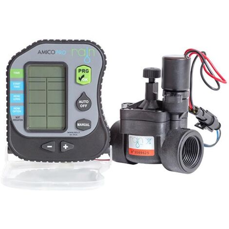 PROGRAMADOR A PILAS DE 1 ZONA RAIN AMICO PRO1 Y ELECTROVALVULA RN 150 1 9V  UN PROGRAMADOR PERFECTO PARA COLOCAR EN UNA ARQUETA RESISTENTE EL AGUA Y LA HUMEDAD  OFERTA EXCLUSIVA
