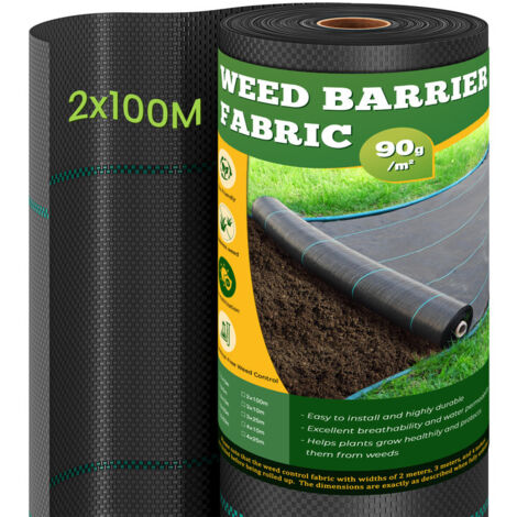 Dripex Toiles de Paillage 2m x 100m, Toile Anti Mauvaises Herbes Jardin 90g/㎡, Geotextile, Bache Noire Agricole, Barriere Anti Racine, Contre Les Mauvaises Herbes, Tissu Perméable à l'eau