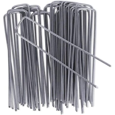 50pcs Piquets de Fixation en Acier Galvanisé, Agrafes de Fixation de Jardin, pour Toile de Paillage, Le Treillis Métallique et Les Filets, 150 MM de Long,25 MM de Large,Ø 3 MM