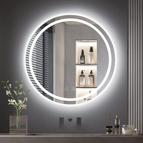 Dripex Miroir Salle de Bain avec Eclairage 50cm, Miroir LED Rond avec Anti-buée, 3 Couleurs Lumière, Dimmable, Fonction Mémoire, HD Verre Trempé, Capteur Tactile, IP44