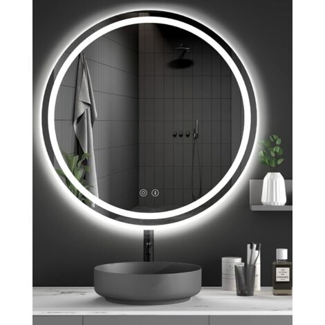 Dripex Miroir Rond Salle de Bain avec Eclairage 70cm, Miroir Mural avec Anti-buée, 3 Couleurs Lumière, Dimmable, Fonction Mémoire, HD Verre Trempé, Capteur Tactile, IP44