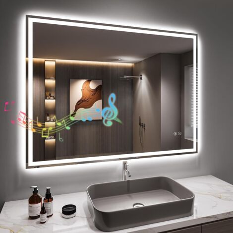 Dripex Miroir Salle de Bain Bluetooth avec éclairage LED 60x80cm, 45W Miroir Lumineux Mural avec Prise pour Rasoir, Interrupteur Tactile, Lumière Réglable 3 Couleurs, Anti-buée, Mémoire