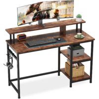 Dripex Bureau d'ordinateur, Table de Bureau avec Support d'Écran, Bureau Informatique avec 2 étagères de Rangement, Bureau d'Écriture, 107x46x95cm, Marron