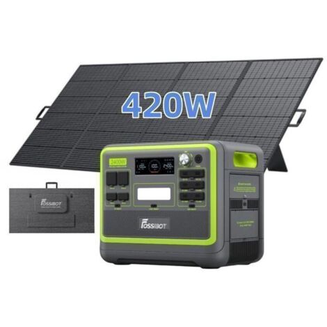 Générateur électrique portable 2400W – Batterie LiFePO4 2048Wh – Recharge rapide AC/Solaire – 3 prises CA 230V – 420W panneau solaire en option