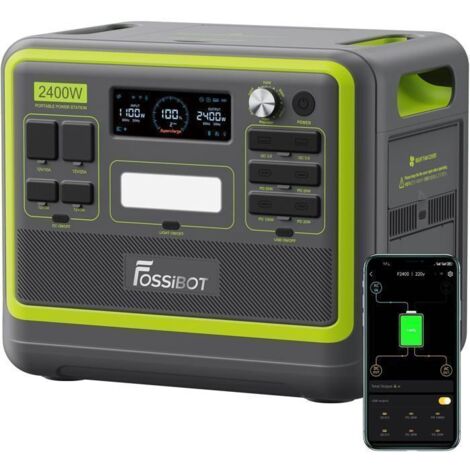 Générateur solaire portable 2048Wh 2400W LiFePO4 – Charge rapide 1,5h – 3 sorties AC 2400W – Batterie haute stabilité 3500 cycles - F2400