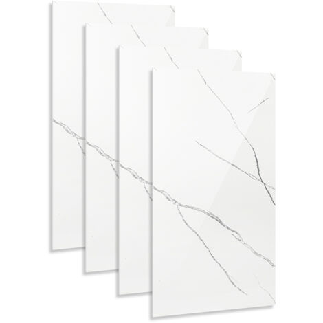 Randaco 4x Papier peint autocollant imitation carrelage avec texture marbre,adapté aux cuisines,salles de bains,cheminées et buanderies,Blanc,120×60CM