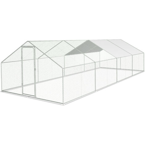 Poulailler extérieur Toit du poulailler, Acier galvanisé Petit poulailler Enclos extérieur avec protection solaire Cage à poules, 3 x 8 x 2 m