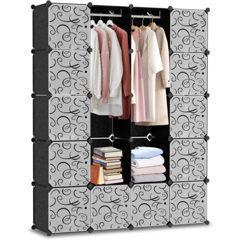 RELOVE Armoire Penderie 20 Cubes Portable - Étagère Rangement Avec 2 Tiges Suspendues Noir