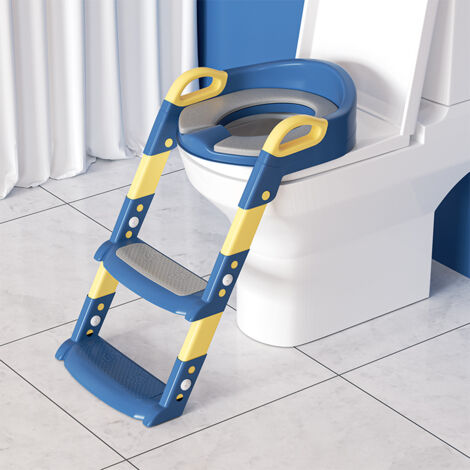 Randaco Siège de Toilette Pliable Réducteur de Toilette Réducteur WC Reducteur toilette enfant avec Marche Coussin Pliable Hauteur réglable