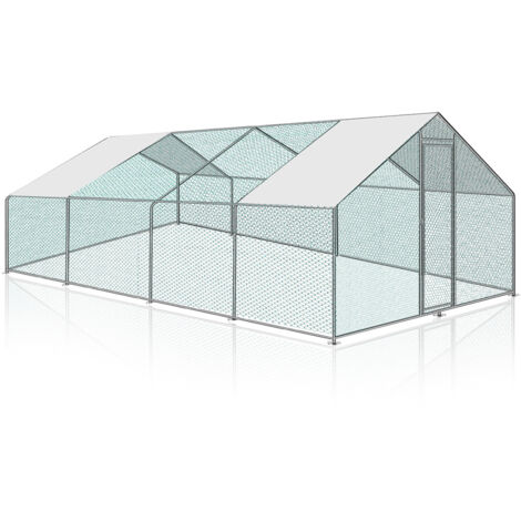 Randaco Enclos poulailler Acier galvanisé avec parc grillagé avec serrure  espace couvert Poulailler pour petits animaux 3 x 8 x 2 m 24m²