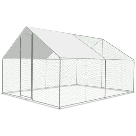 Poulailler extérieur Toit du poulailler, Acier galvanisé Petit poulailler Enclos extérieur avec protection solaire Cage à poules, 3 x 3 x 2 m