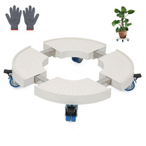 Randaco Chariot pour plantes rond avec roues pivotantes à 360° Taille réglable 38-52 cm Capacité de charge maximale 300 kg Blanc (1/5)