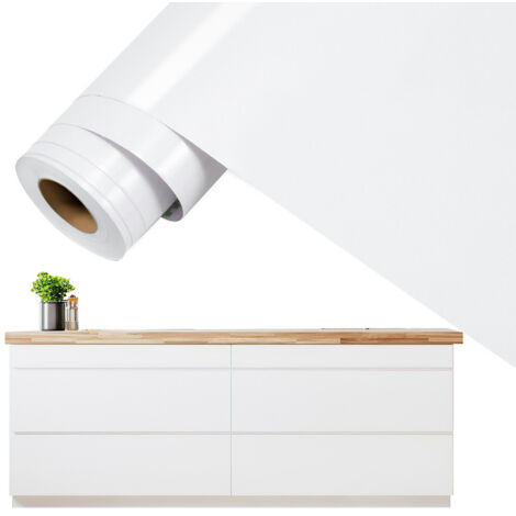 Papier adhésif pour meubles 61 cm x 500 cm papier peint auto-adhésif film auto-adhésif étanche pour comptoirs de cuisine salle de bain-blanc (1/5)