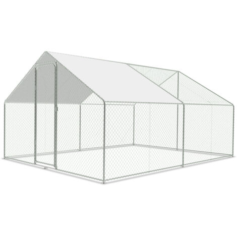 Randaco – Poulailler extérieur en acier galvanisé 3 x 4 x 2 m – Enclos avec protection solaire – Cage à poules pour 6 à 8 volailles