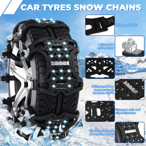 12 PCS Chaînes à Neige Voiture - Chaînes Pneus Hiver Réglables Pour Traction Neige Boue Sable
