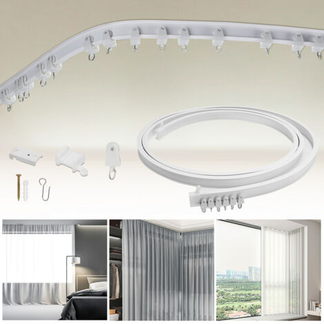Einfeben – Rail de rideau plafond pliable 3m – PVC flexible avec 30 crochets en acier inoxydable – Installation par le haut – Pour bureaux et salles de bain