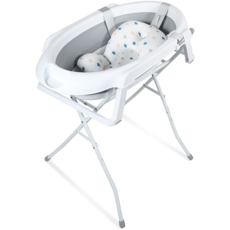 Swanew – Baignoire pliable pour bébé avec support – TPR non toxique – Tapis de bain doux – Bouchon d'eau changeant de couleur