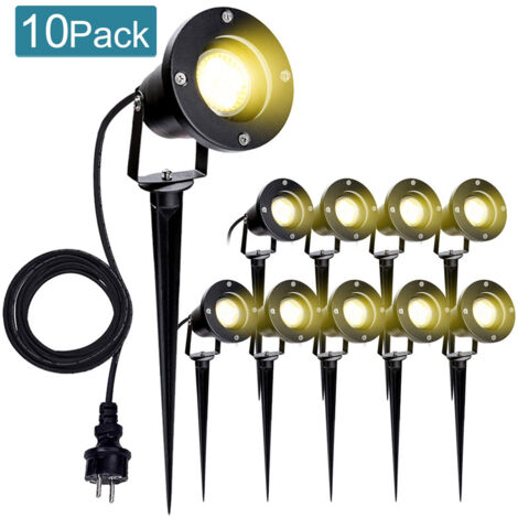 Hengda – Pack de 10 spots de jardin LED 4W GU10 – Lumière blanche chaude – IP65 étanche – Fonte d'aluminium – Flux lumineux 320 lm