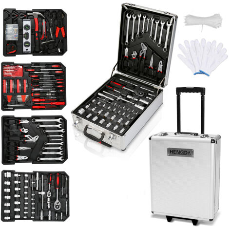 Swanew – Coffret multi-outils 1031 pièces – Acier chromé vanadium – 2 palettes amovibles – Roulettes et poignée télescopique – Pour atelier et véhicule