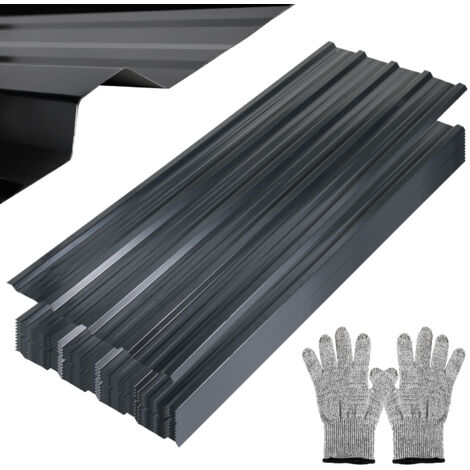 Einfeben – Panneaux de toiture en acier galvanisé 129x46cm – Couleur anthracite – Lot de 12 pièces pour 7m² – Résistants aux intempéries et à la rouille - 12pcs