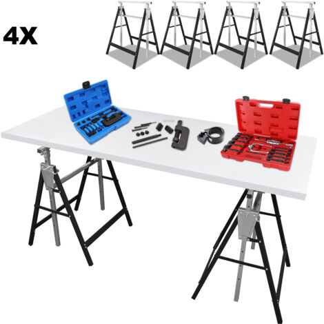 Tolletour – Lot de 2 tréteaux télescopiques 7 hauteurs réglables 80-130 cm – Acier pliable – Capacité 200 kg – Transportables et peu encombrants (1/5)