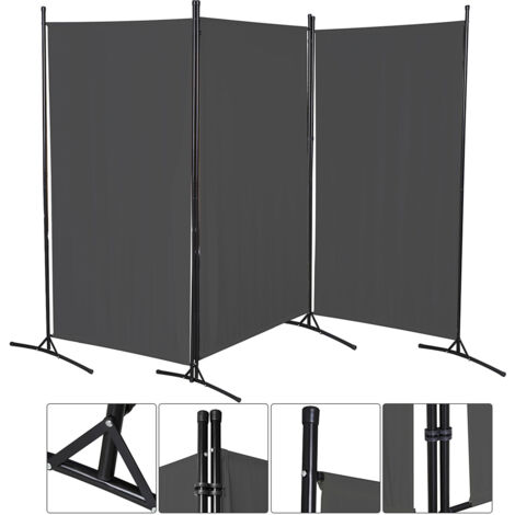 Swanew – Paravent 3 panneaux 360° rabattable – Couleur anthracite – Matériau polyester hydrofuge – Dimensions 260x180cm pour séparation d'espace (1/5)