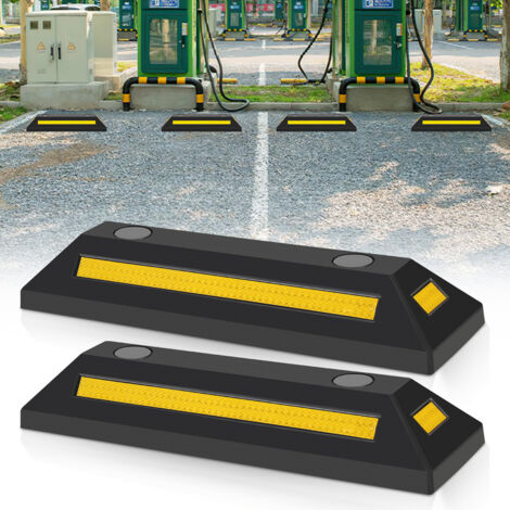 Randaco – Butée de parking en caoutchouc 54x15x10cm – Capacité de charge 5kg – Réflecteurs pour visibilité nocturne – Fixation sécurisée au sol