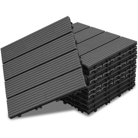 SWANEW Caillebotis dalles terrasse 55 mboîtables installation très simple petits carreaux composite plastique imitation bois Noir
