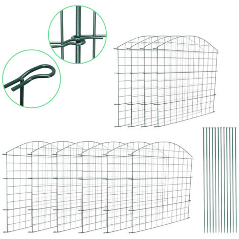 Hengda – Lot de 10 clôtures de jardin en métal – 22 éléments – Hauteur 78 cm – Largeur 77,5 cm – Métal revêtu vert – Système d'emboîtement pratique