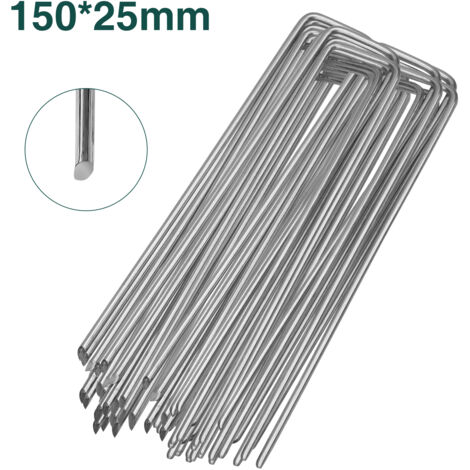 SWANEW 100 pièces Ancre au sol Piquets en acier galvanisé 150 pièces25mm ancrage au sol pour bâches filets de jardinage en U Arrondi